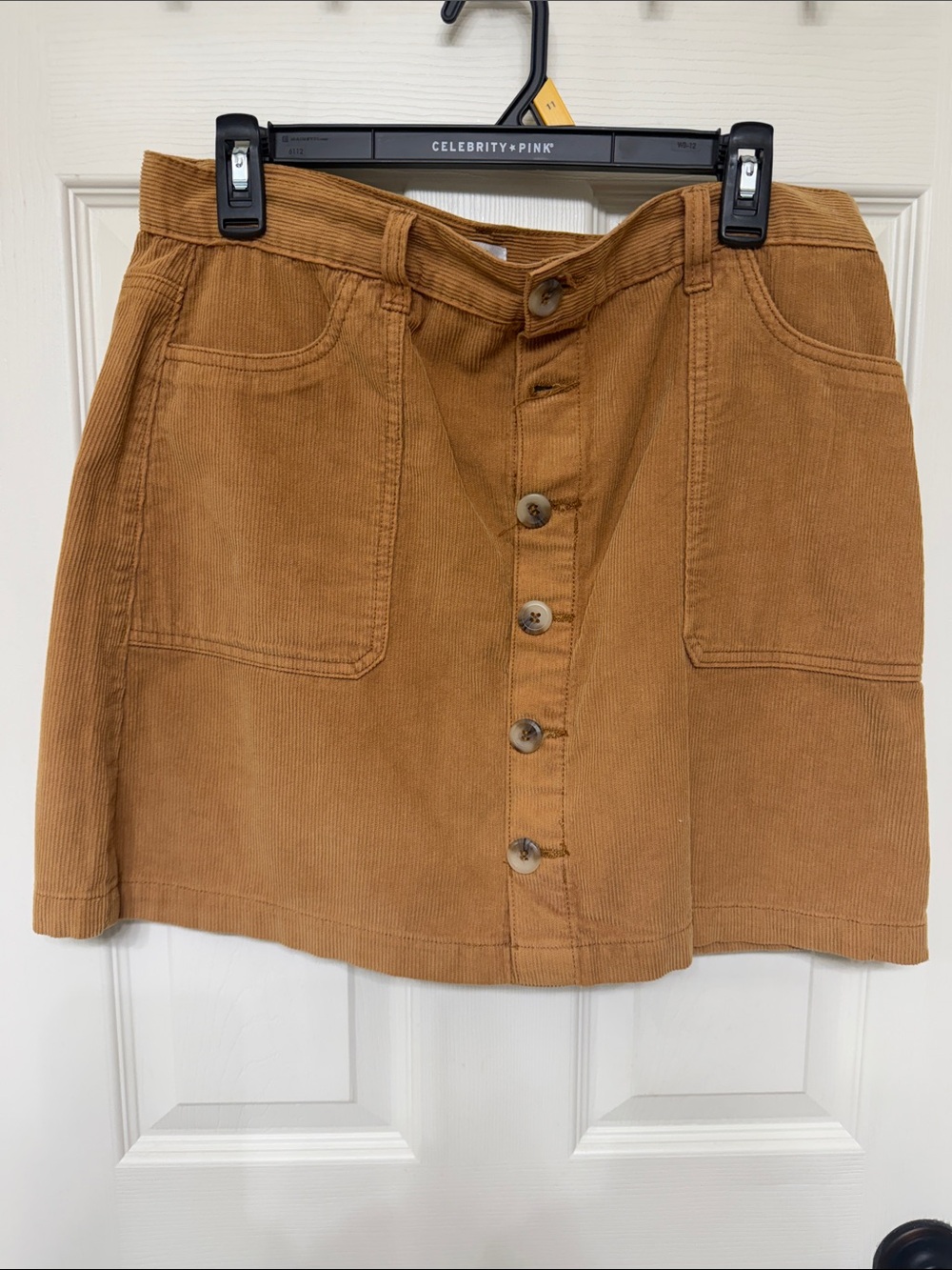 Kensie Corduroy Button Front Mini Skirt in Brown